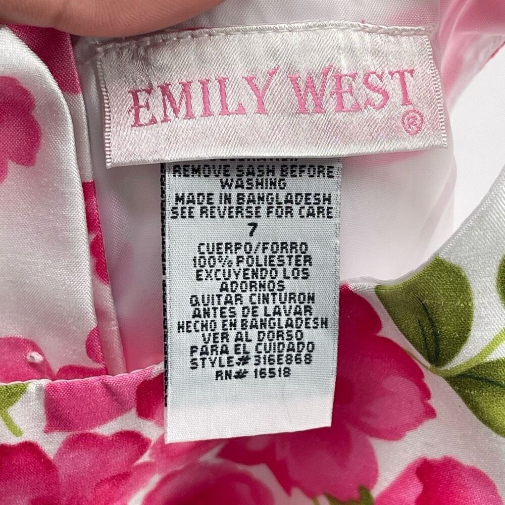 Emily West Girls Pink Green Floral Sleeveless Belted Formal A-Line Dress Size 7 - Picture 11 of 14